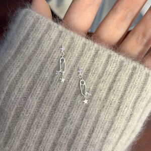 Pendientes de Plata de Ley S925 con Diseño de Clip de Papel, Cielo Estrellado, Elegantes, de Alta Gama, con Circonita, Estilo Colgante - Product Image 1