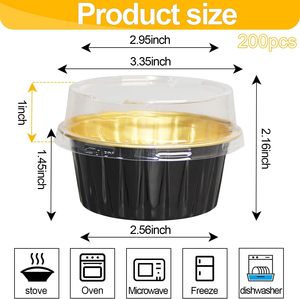 Moules à gâteaux miniatures noirs de 180 ml (6 oz), moules à cupcakes carrés jetables, petits moules à dessert, contenants en aluminium avec couvercle - Product Image 2