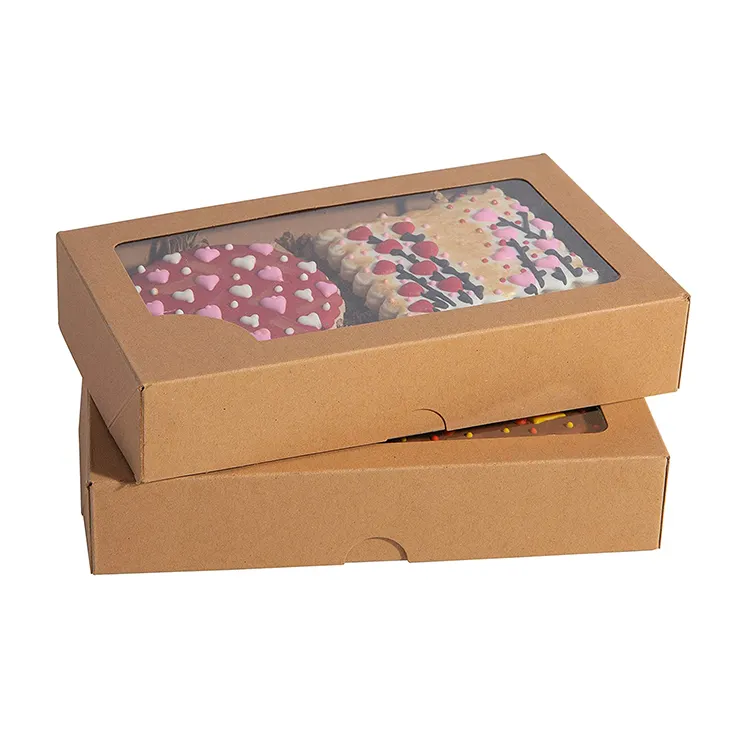 Caja de papel de alta calidad para alimentos, embalaje de papel kraft para dulces, galletas, rosquilla, con tapa transparente para ventana
