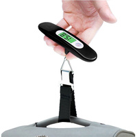 Balance numérique portable J&R 50 kg rouge et bleue avec écran LCD rétroéclairé, fonction de mise en veille automatique et maintien automatique pour bagages