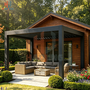 Abri <span class=keywords><strong>de</strong></span> <span class=keywords><strong>jardin</strong></span> en aluminium revêtu antirouille <span class=keywords><strong>3x3</strong></span> 3x4, aspect naturel, toit réglable avec éclairage LED, gazebo <span class=keywords><strong>de</strong></span> villa, pergola <span class=keywords><strong>de</strong></span> cour - Product Image 6
