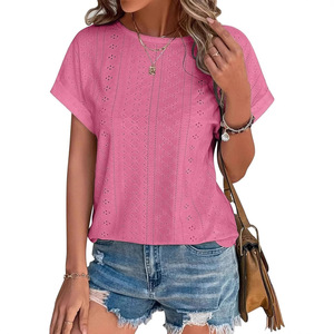 Fitspi Damen Frühling Sommer Lässige Atmungsaktive Einfarbige Gestrickte Übergröße Bluse Hemd Pointelle Lochstickerei Top Großhandel - Product Image 4