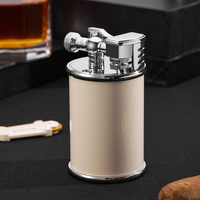 Briquet à cigare JIFENG JF-112 de style luxueux, grande taille, cylindrique, en métal/cuir, rechargeable au gaz, à flamme unique
