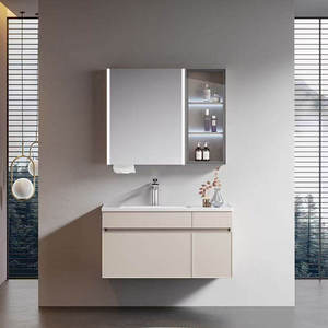 Nuevo Mueble de Baño de Pared con Doble Cajón, Color Crema, de PVC Impermeable, de 40 Pulgadas, con Lavabo de Cerámica, Certificado por la CE - Product Image 3