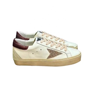 Baskets classiques rétro Super Star avec étoile verte, en cuir véritable rose, design sportif, Ballstar, chaussures de marche pour femmes - Product Image 3