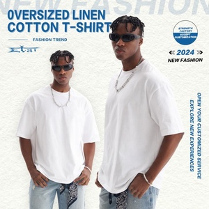 Oversized <b>Men's</b> T-<b>shirts</b> 250GSM Heavyweight Cotton <b>Linen</b> Custom Print Logo 100% Knitted Cotton - Product Image 5