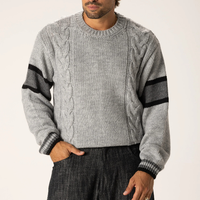 Pull en maille torsadée à col rond pour homme, décontracté, unique, avec blocs de couleur