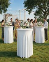 Housse de table haute extensible en spandex avec jupe plissée intégrée, directement de l'usine, pour la location événementielle