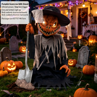 Nouvelle Décoration d'Halloween Transfrontalière : Citrouille Électrique à Détection de Mouvement qui Apparaît, Effet Effaroucheur, pour Jardin et Scène de Fête