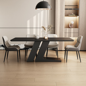 <span class=keywords><strong>Mesa</strong></span> de Comedor Negra Moderna para 6 Personas, Acabado Mate, Tapa de Piedra Sinterizada con Base Metálica Robusta, Uso en Hoteles - Product Image 2
