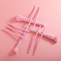 Lot de 10 pinceaux de maquillage de voyage mignons à manche en bois à carreaux roses pour le visage et le correcteur – Kit Premium Marque Privée