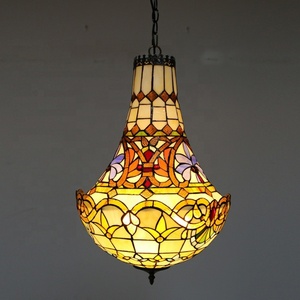 LongHuiJing Antique Style Multicoloured Stained Glass Pendant Chandelier Kitchen <b>Lighting</b> Tiffany Baroque Design LED Iron Frame - Product Image 3