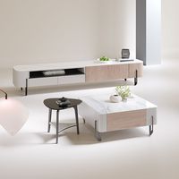 Table basse et meuble TV combinés en bois massif italien avec plateau en marbre, mobilier moderne pour petit appartement, salon, nouveauté 2025