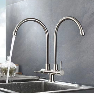 Robinet de cuisine et de salle de bain rotatif 2 en 1 en acier inoxydable, robinet double pour lavabo, argent - Product Image 4