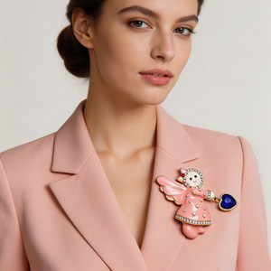 Spilla da bavero a forma di angelo in smalto rosa con strass e ciondolo a cuore blu pendente, gioiello di moda da <span class=keywords><strong>donna</strong></span> per cappotto e sciarpa - Product Image 2