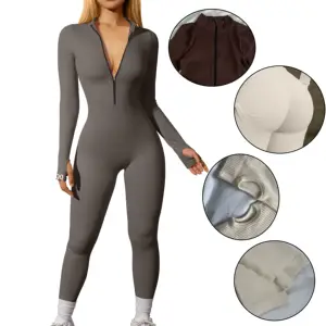 नई जिपर शैली की लंबी आस्तीन प्लेसूट प्लेसूट फिटनेस और योग महिला जिम के कपड़े पहने
