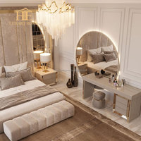 Tête de lit tendance en acier inoxydable et tissu rembourré, mobilier de chambre à coucher avec miroirs pour lits de chambre principale