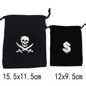 Sacchetti con Coulisse a Tema Pirata, Piccole Borse in Velluto per Gioielli e Monete, Sacchetti Regalo Pirata per Feste a Tema Capitano, Neri - Product Image 6