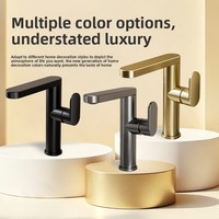 Keran wastafel dek tunggal modern minimalis berbahan paduan seng anodized warna tembaga abu-abu tua dengan katup keramik dan tuas panas-dingin.