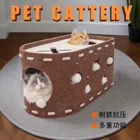 Griffoir pour chat double couche intégré, écologique, style classique, résistant à l'usure, en feutre anti-déchirure, maison pour chat, maison pour animaux de compagnie, tout-en-un