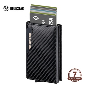 TILONSTAR TVC205 Wholesale Custom Men Pocket Aluminum Metal ID <b>Card</b> Case Leather Pop up Business <b>Card</b> Holder Wallet - Product Image 3