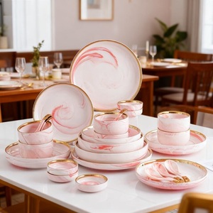 High-Quality Classic Gold Accent Ceramic Dinnerware Set Striped Pattern Plates Bowls <b>Cup</b> <b>Saucer</b> for Hotel Restaurant Home - Product Image 5