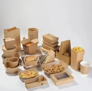 Nampan kapal kertas kraft sekali pakai mangkuk kertas tas makanan makanan cepat wadah makanan anjing panas kentang goreng kemasan kotak burger