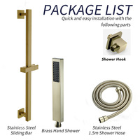 Ensemble de barre de douche coulissante HONGDEC en or brossé, en acier inoxydable, fixation murale, douchette carrée avec tuyau de 150 cm, accessoire de salle de bain