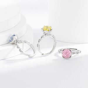 <b>Adjustable</b> Women's Fine Trendy Platinum Plated Zircon Gemstone Opening <b>Ring</b> Colorful Rose Cut Flower Design Copper Anniversary - Product Image 1