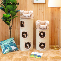Cadre d'escalade pour chat Seau en sisal Lit de chat double couche intégré Résistant à l'usure Sans perte de copeaux Grandes fournitures pour animaux de compagnie
