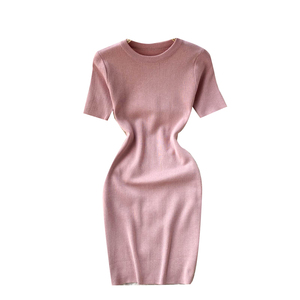 Manica corta o-collo abito tubino solido estate semplice lavoro a <span class=keywords><strong>maglia</strong></span> a vita alta Mini abito donna abiti <span class=keywords><strong>eleganti</strong></span> <span class=keywords><strong>vestiti</strong></span> donna - Product Image 5