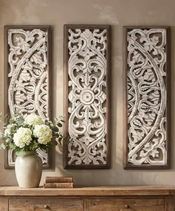 Ensemble de panneaux muraux en bois rustique à motifs floraux, décoratifs et sculptés avec soin, à suspendre pour la décoration du salon et de la chambre - Product Image 2
