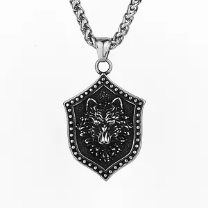 Viking Kalung Nordic Kepala Rubah Baja Nirkarat Liontin Kalung Pria Viking Jimat Kalung untuk Perhiasan Antik