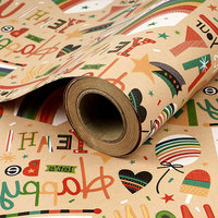 Papier d'emballage cadeau personnalisé quantité minimale de commande bas Papier kraft Fleurs de flamant rose, arcs-en-ciel, citrons, motifs de caractères colorés