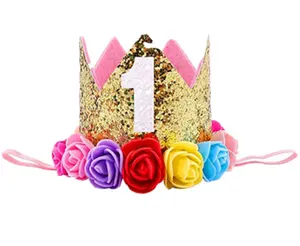 Grosir topi pangeran ulang tahun pertama anak-anak merah muda dan biru topi Satu mahkota berkilau ulang tahun untuk dekorasi pesta ulang tahun satu bayi