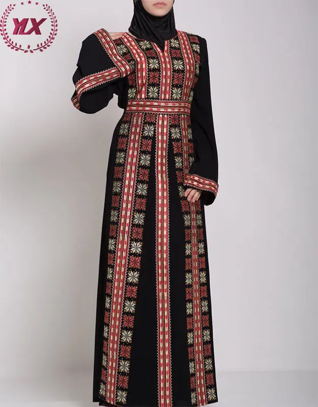 2023 Nieuwste Versie Geborduurd Palestijns Modern Design Schoonheid Elegante Jeseena Jurk Moslim Lange Rok Moslim Baju Kurung