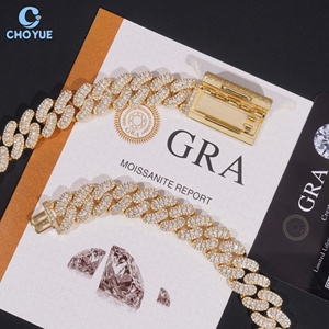 Hip Hop 3 Rows VVS Moissanite Diamond Cuban Link <b>Chain</b> 14K Gold Plated Bling <b>Iced</b> <b>Out</b> Miami Cuban Necklace for Men - Product Image 4