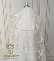 QUEENS GOWN Luxe Ivoire Une Couche Sequin Dentelle Voile Élégant À La Main Applique Voile De Mariage De Mariée Avec Peigne À Cheveux