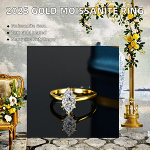 Nuovo Anello Nuziale 2025 in Argento Sterling <span class=keywords><strong>925</strong></span> Placcato <span class=keywords><strong>Oro</strong></span> 18K con Moissanite Taglio Marquise da 1 Carato, Montatura a Griffe - Product Image 2