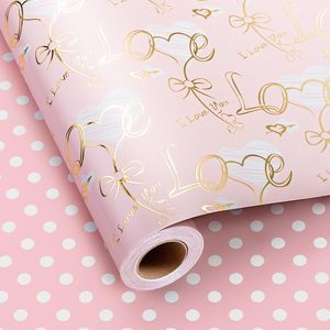 Pink Gold Love Bow Wrapping Paper 17in x 32.8ft Double Side Art Paper For Baby Shower Birthday Valentine's - Product Image 1