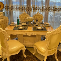 Ensemble de table et chaises de salle à manger de style chinois antique de luxe, cuir bleu capitonné, bois massif, prix d'usine, Australie