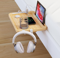 Organisateur de bureau à double niveau en bambou pour dortoir universitaire, plateau de chevet avec port de charge USB pour outils
