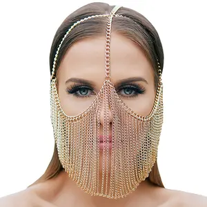 Mascarilla facial para mujer, cadena con borla para la cabeza, cubierta para la cabeza, joyería