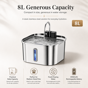 Fontaine à eau automatique pour animaux de compagnie en acier inoxydable, capacité de 13 L, design sans fil, pour l'hydratation des chats et des chiens d'intérieur - Product Image 6