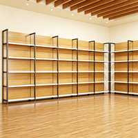 Étagères de supermarché en métal robustes avec revêtement en poudre époxy imitation bois, simple ou double face, autoportantes pour présentation en magasin