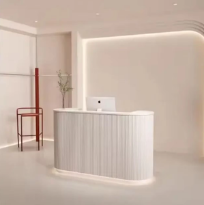 Modern Minimalist Curved Painted bar <b>Table</b>: Company Reception Desk, Office/hospital Reception Counter, Beauty Salon bar - Product Image 3
