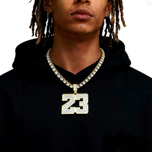 Articolo di Tendenza Transfrontaliero: Ciondolo Hip-Hop Numero 23 con Lettera Diamantata, Catena in Lega Stile Bambù, Gioiello Completamente Tempestato di Diamanti per Uso Esclusivo - Product Image 1
