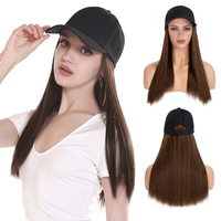 Casquette de Perruque Chapeau Synthétique Bob Court Lisse Bouclé de Haute Qualité Personnalisée avec Cheveux, Noir, Vente en Gros