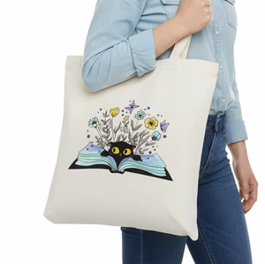 Custom Designed Canvas Cotton Tote <b>Bag</b> for Women Aesthetic Cute Cat Shopping Grocery <b>Reusable</b> <b>Bags</b> with Inner Zipper Women Gift - Product Image 1