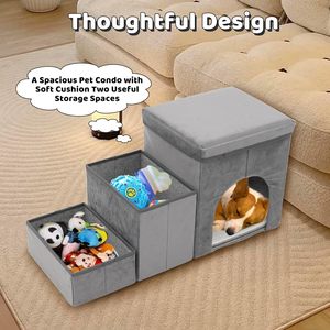 Interior portátil plegable gato casa mascota perro 3 escalones escaleras con almacenamiento para cama alta - Product Image 3